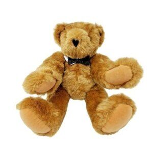 Vermont Teddy Bear Jointed Brown Plush with Bow Tie and Collar 16 Inch Classic